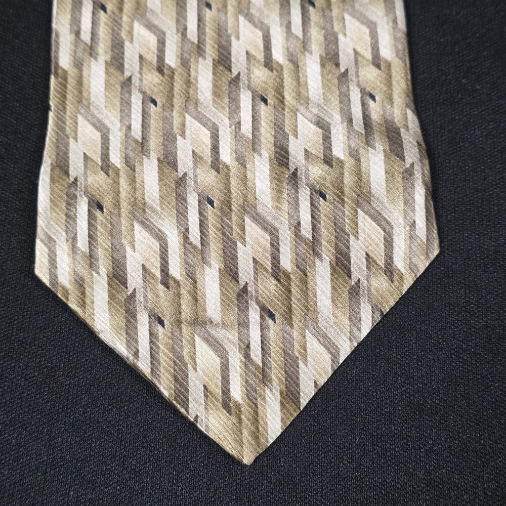 Alexander Julian Colours Men's Tie Silk Geometric Pattern Brown Beige